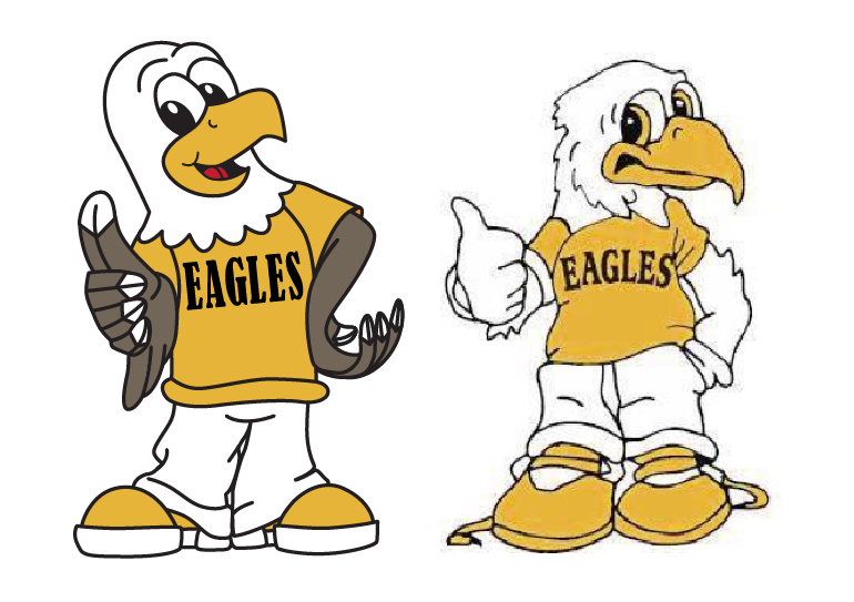 Eagle mascot before and after illustration
